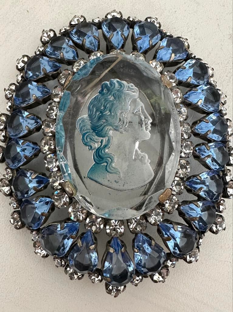Broche-hanger glas en vintage strass-steentjes