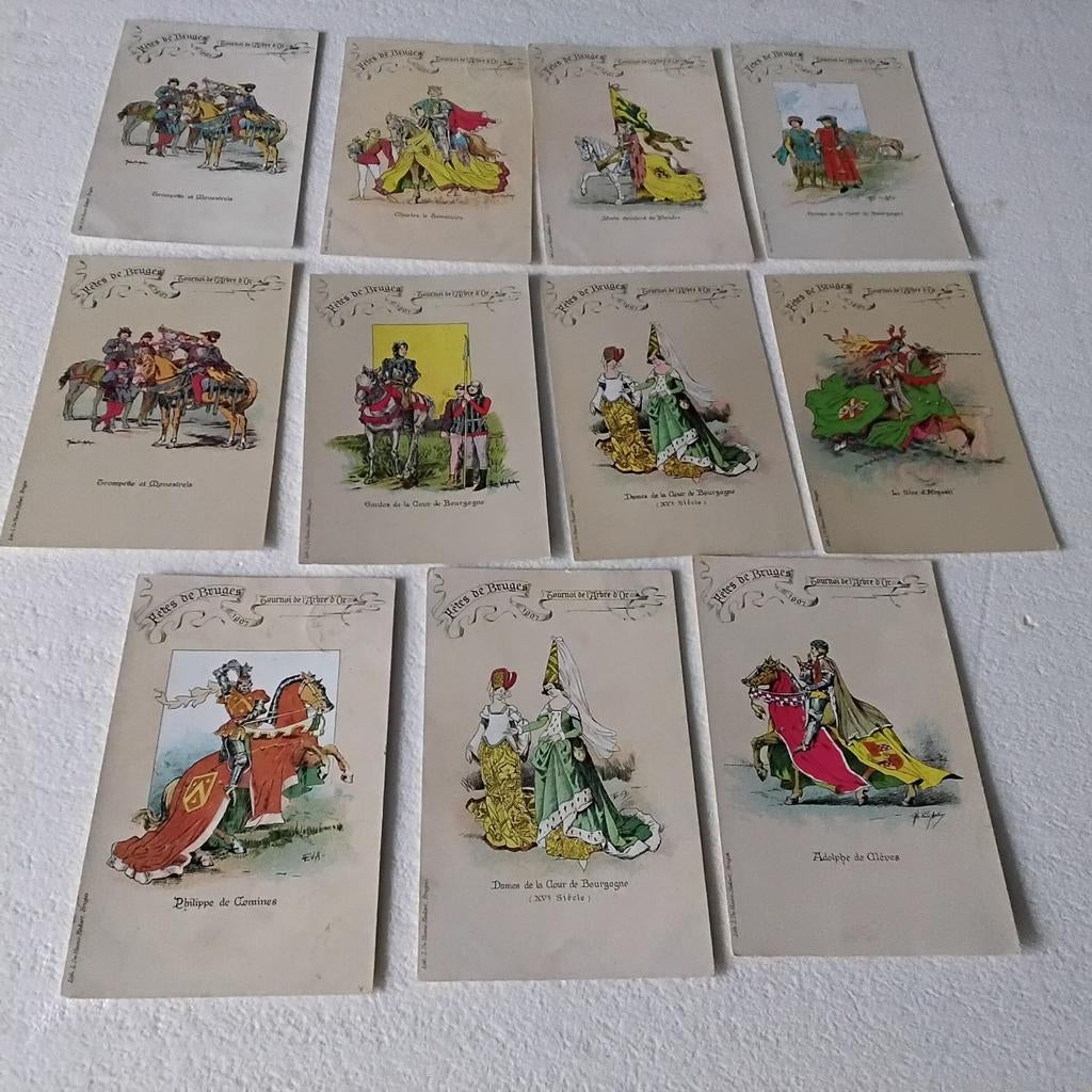 11 cartes postales anciennes des « Fetes de Bruges » 1907, Enlèvement ou Envoi