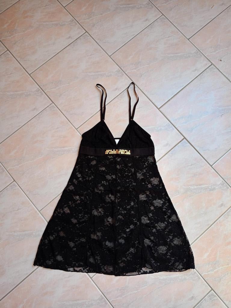 Nachtjapon met kant, Hunkemöller, Verzenden, Zwart, Nachtkleding