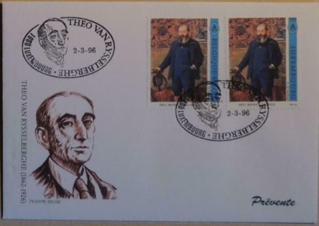 FDC Théo Van Rysselberghe Peintre (Emile Mayrisch), Enlèvement ou Envoi, Oblitération 1er jour, Neuf