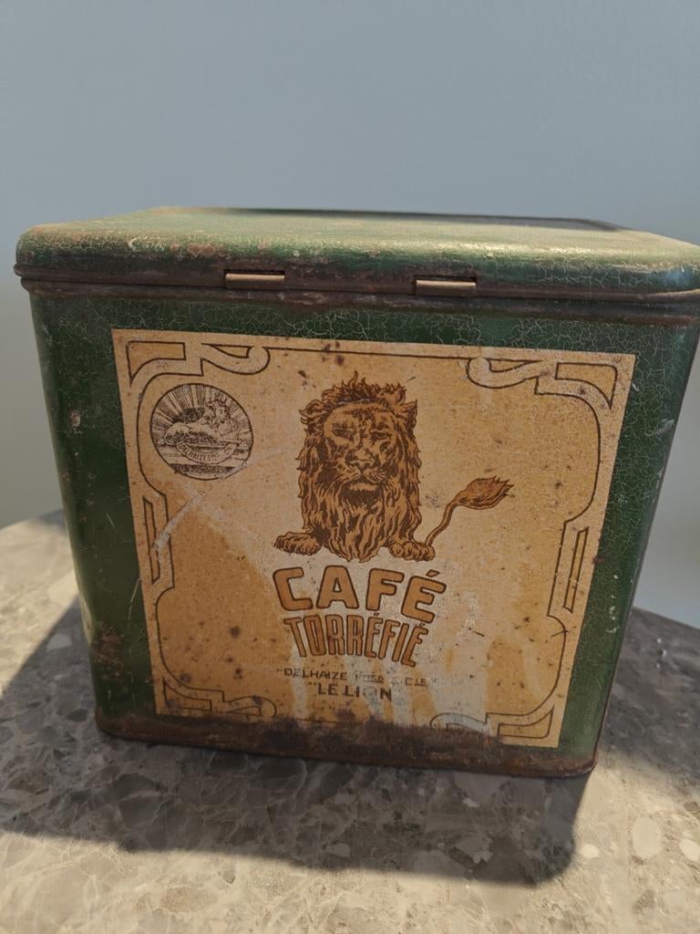 Boîte à café Delhaize Le lion ancienne, Collections, Enlèvement ou Envoi