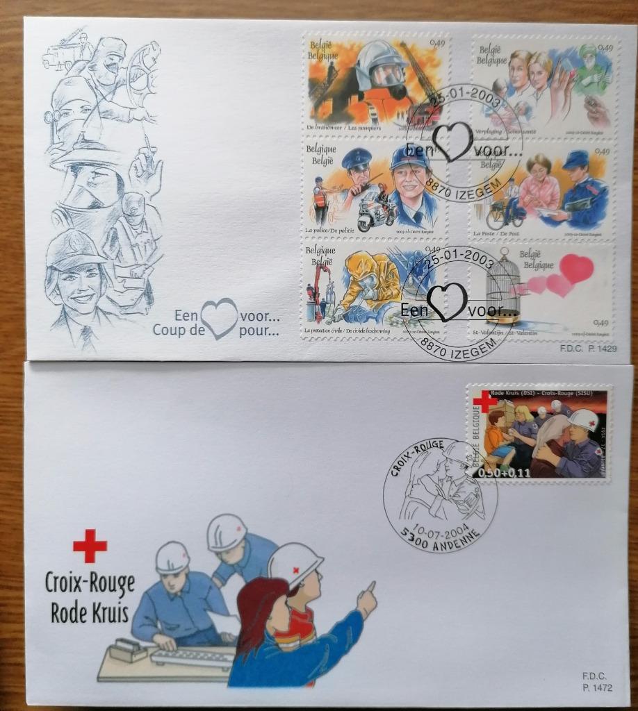 2003- FDC- deux -POMPIER-SANTE-PROTEC CIVIL, Enlèvement ou Envoi, Affranchi, Avec enveloppe, Autre