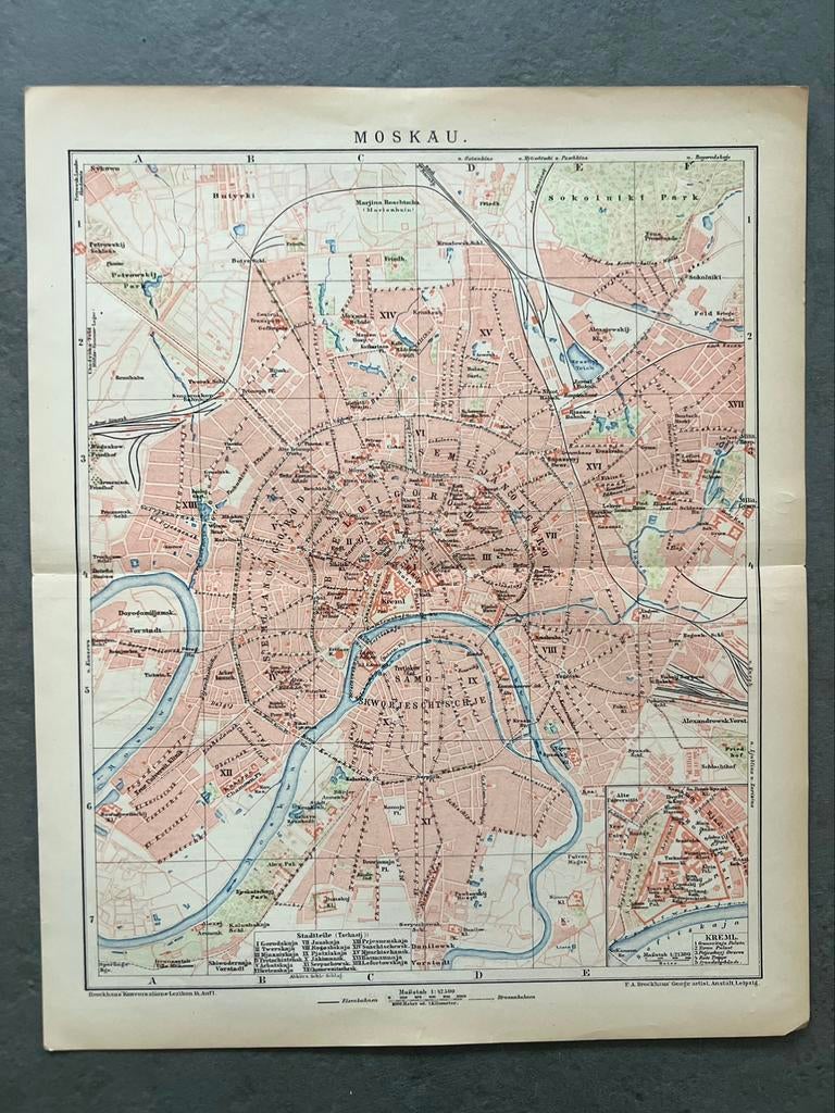 19e-eeuwse Pruisische kaart van Moskou, Boeken, Atlassen en Landkaarten, 1800 tot 2000, Europa Overig, Ophalen of Verzenden, Landkaart