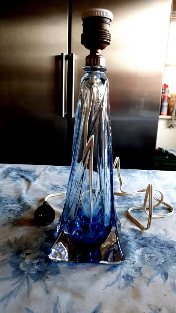 Kristallen lampvoet van de Val St. Lambert in de kleur blauw, Ophalen, 50 Jaren, Minder dan 50 cm, Glas