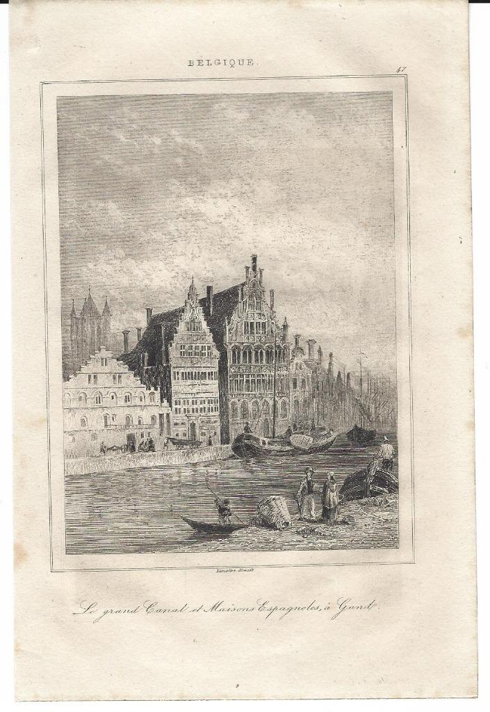 1844 - Gent - Graslei, Antiek en Kunst, Kunst | Etsen en Gravures, Ophalen of Verzenden