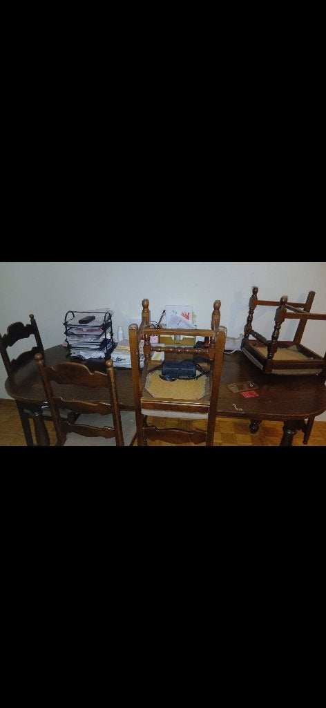 Salle à manger complète rustique-ovale en chêne-6 chaises, Enlèvement, Utilisé, 6 à 8 chaises