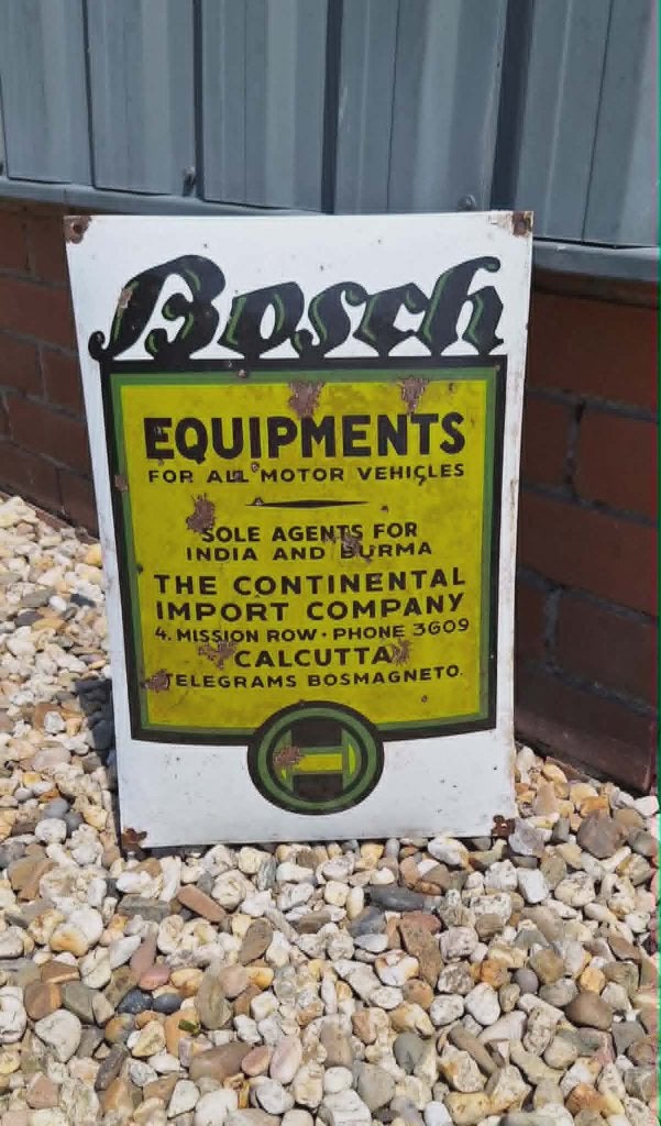 Bosch emaille reclamebord, Calcutta India., Enlèvement ou Envoi, Utilisé, Panneau publicitaire