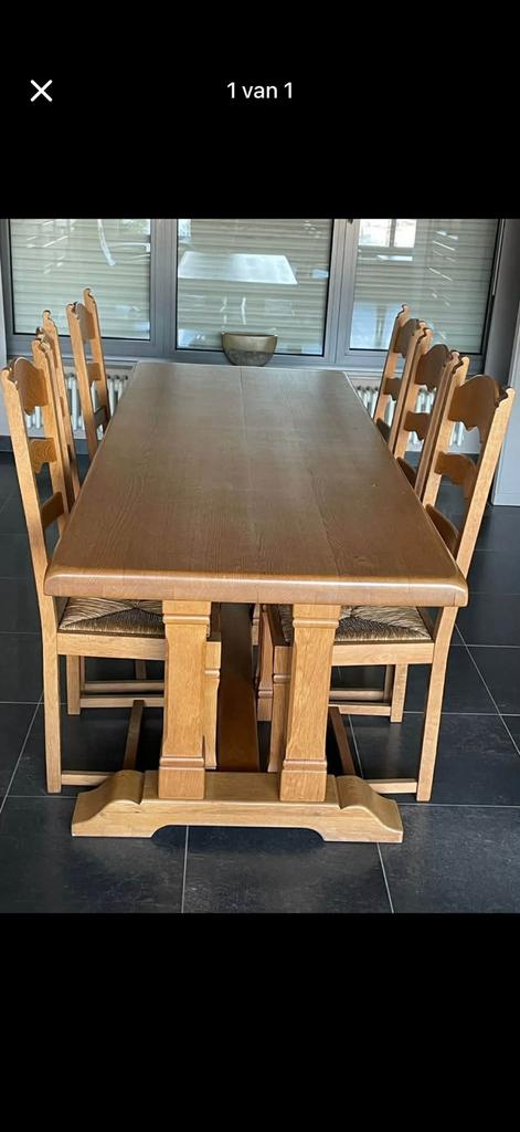 Prachtige eiken eetkamerset – tafel 210 cm + 6 stoelen, Huis en Inrichting, Complete eetkamers, Zo goed als nieuw, 4 tot 6 stoelen