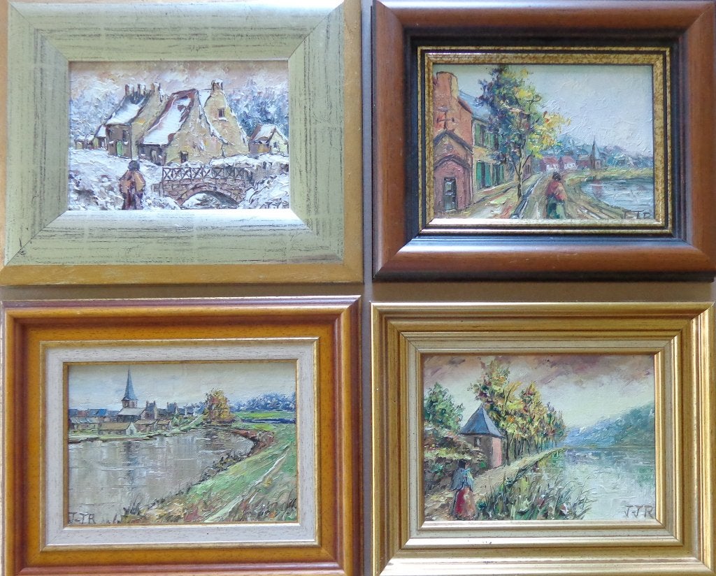 JEAN-JACQUES ROUSSEAU / 4 STUKS / OLIEVERF / 20x25cm / KADER, Ophalen of Verzenden, Olieverf, Doek