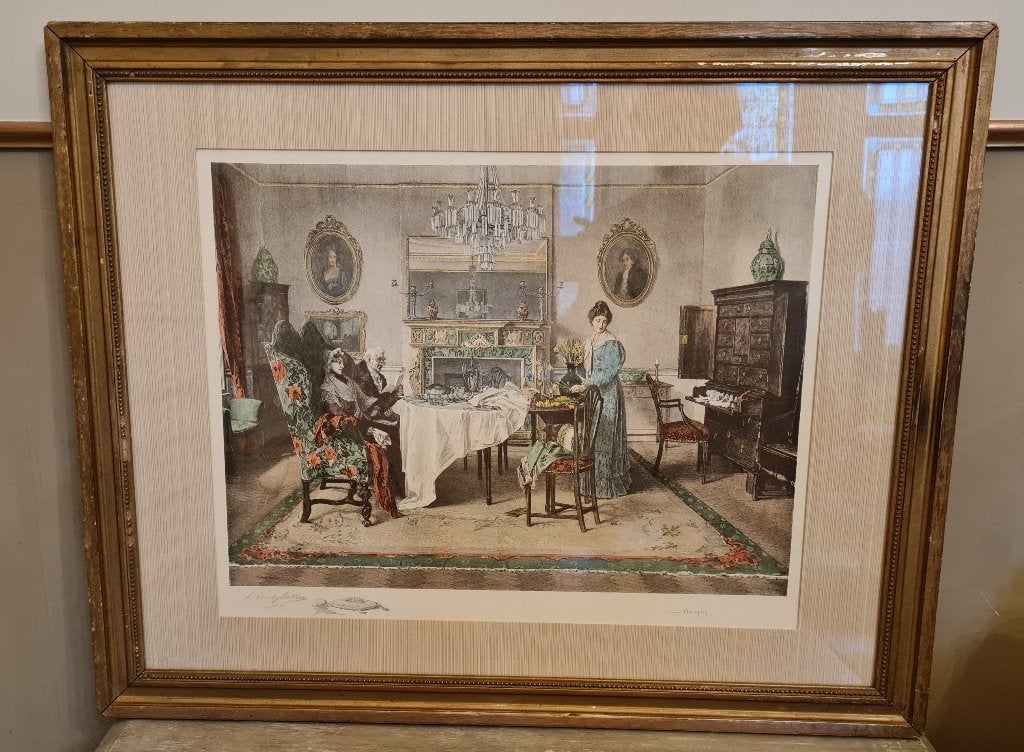Lithographie d'intérieur britannique - cadre taffa luxueux, Encadré, Enlèvement ou Envoi, Autres sujets, Lithographie