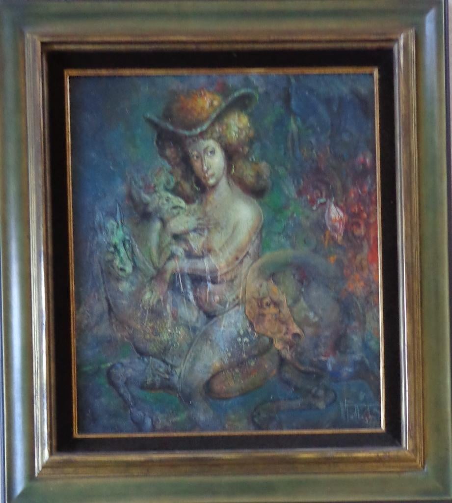 ROGER VAN BELLEGHEM / VROUW WEZENS / OLIEVERF 78x70cm KADER, Enlèvement, Signé, Peinture à l'huile