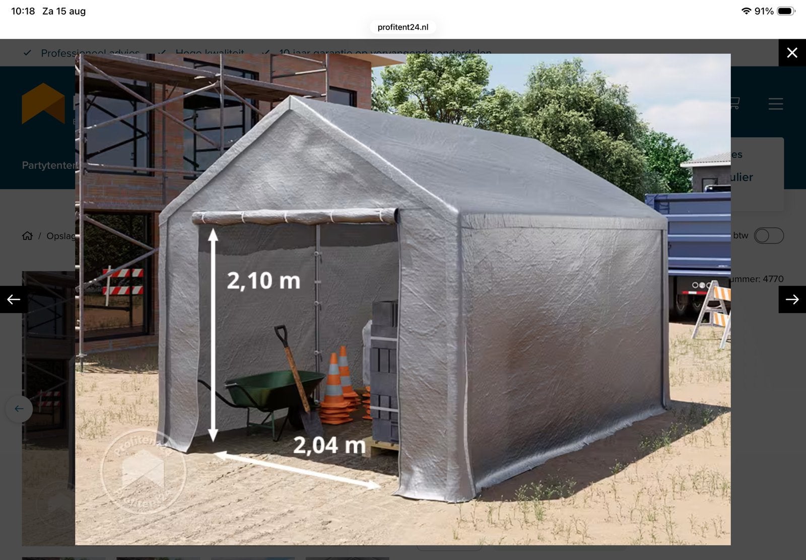 Tent 4x3meter opslagtent, Ophalen, Zo goed als nieuw