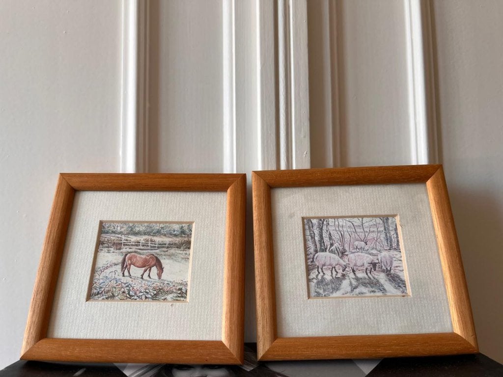 Paar miniatuur schilderijtjes "The Country Collection", Antiek en Kunst, Ophalen of Verzenden, Landschap, Klassiek, Papier