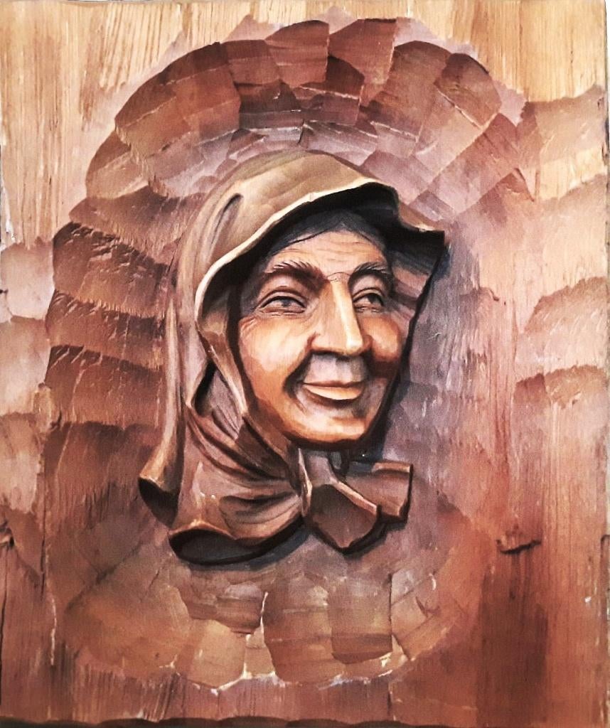 Mooie oude houtsnijwerk (Moeder Teresa) eikenhout- 1950-1960, Houtsnijwerk, Handgemaakt, Ophalen of Verzenden, Hout