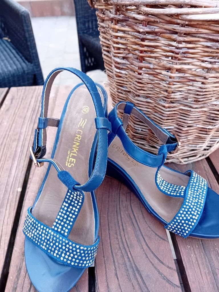 schoenen, Schoenen met lage hakken, Crinkles, Blauw, Nieuw