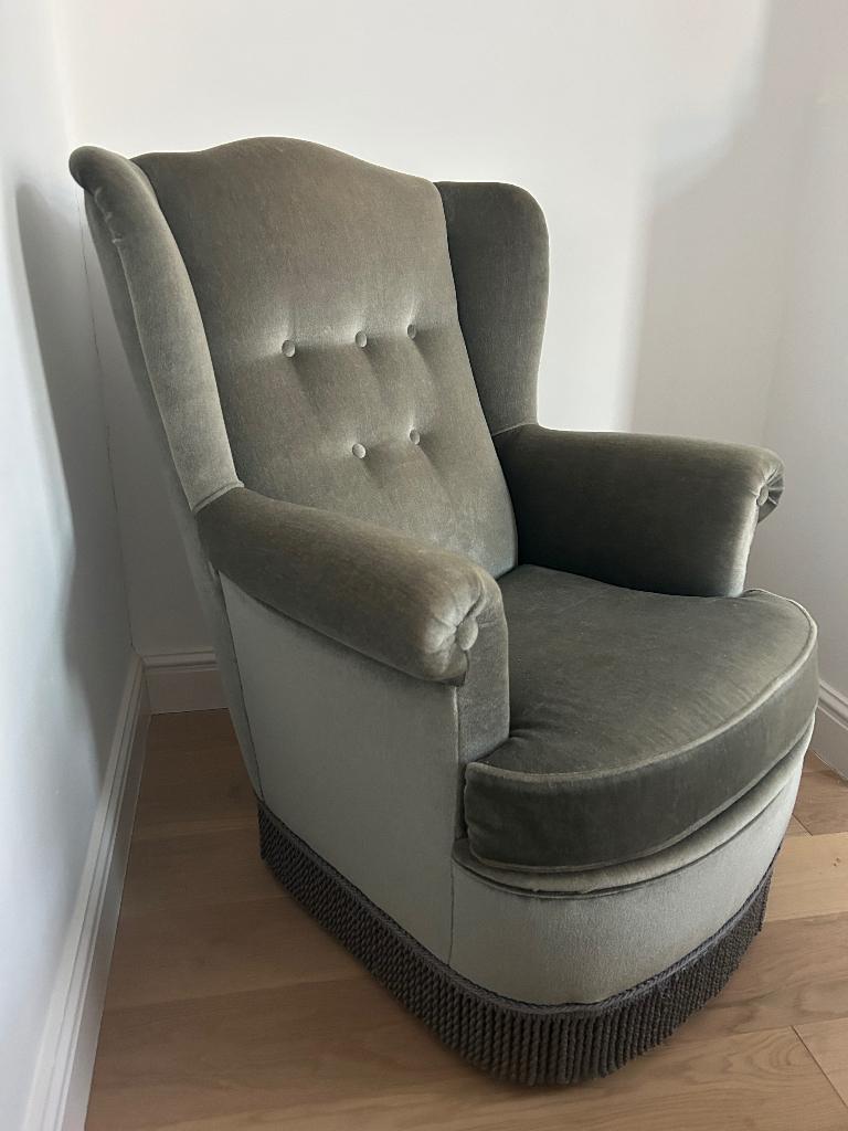 Vintage oorzetel / fauteuil – fluweel look, Huis en Inrichting, Fauteuils, Ophalen, Gebruikt, Stof