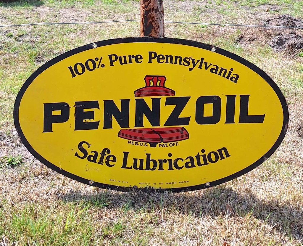 Origineel dubbelzijdig reclamebord voor Pennzoil motorolie⛽️, Enlèvement ou Envoi, Utilisé, Panneau publicitaire