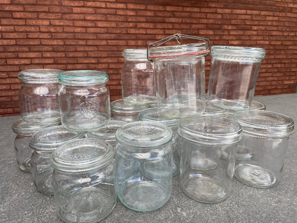 groot lot Weck vintage potten - gratis rubbers en beugels, Autres types, Enlèvement, Utilisé, Verre