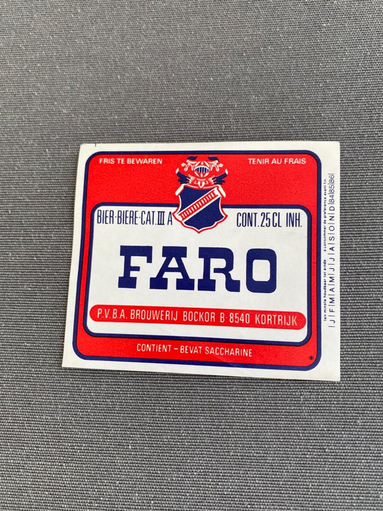 Oud bier etiket FARO brouwerij BOCKOR te KORTRIJK, Ophalen of Verzenden, Zo goed als nieuw