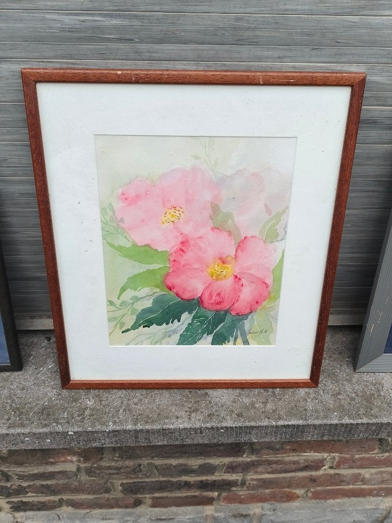 Aquarelle fleurs signe, Antiquités & Art, Enlèvement ou Envoi
