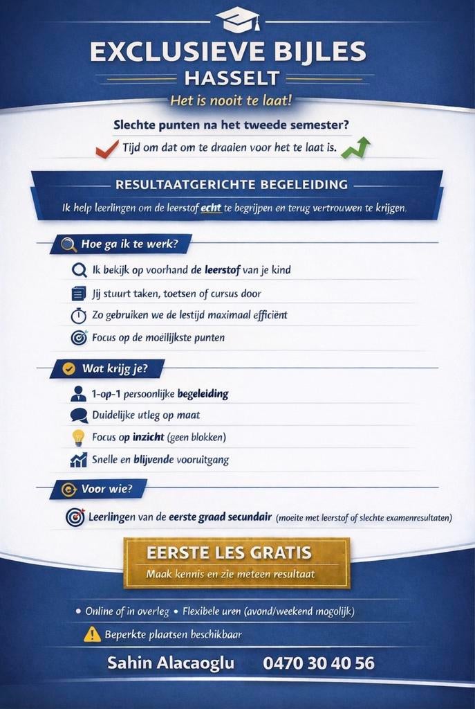 Bijles eerste graad Hasselt – Eerste les GRATIS, Bijles