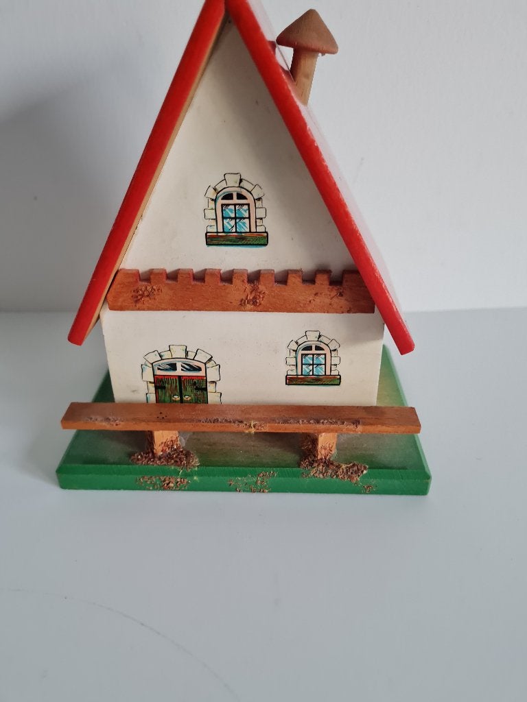vintage houten spaarpot - huis / villa, Verzamelen, Ophalen of Verzenden