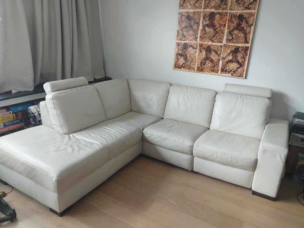 Canapé d'angle en cuir blanc., Maison & Meubles, Enlèvement, Utilisé, Cuir