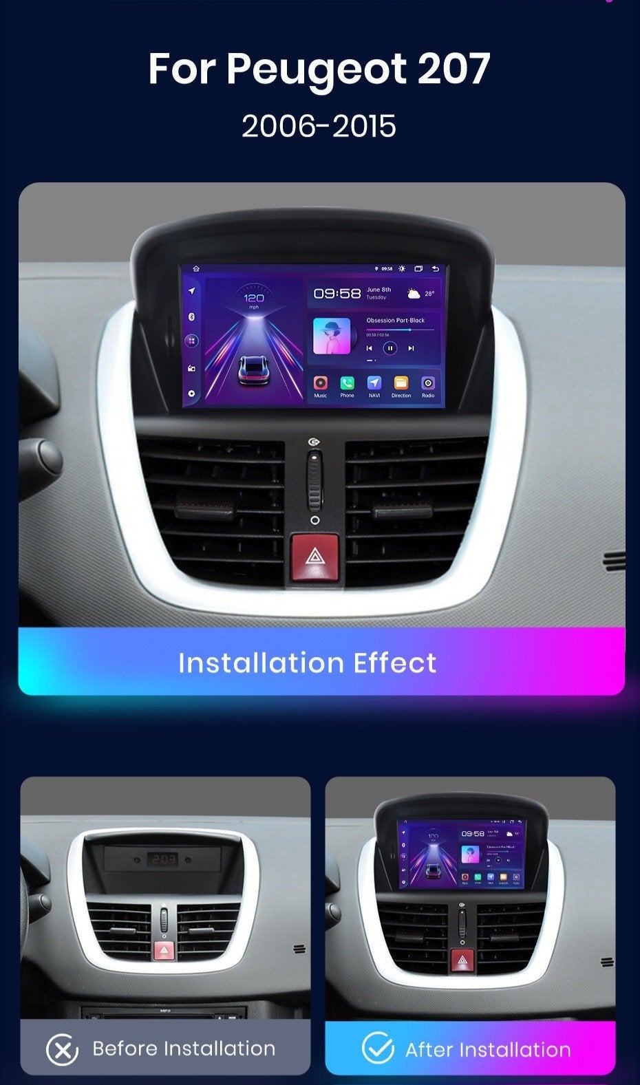Carplay + encadrement neuf pour Peugeot 206 + et 207, Enlèvement, Neuf