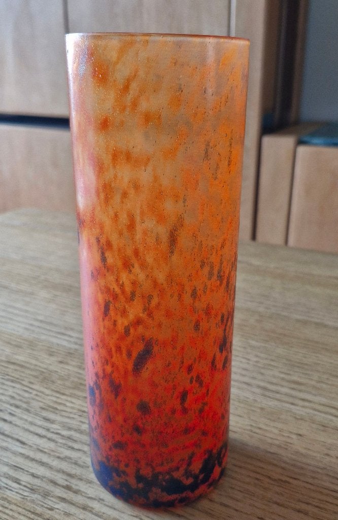 Vintage vaas in gevlamd glas, 24 cm, Meerkleurig, Ophalen of Verzenden, Glas