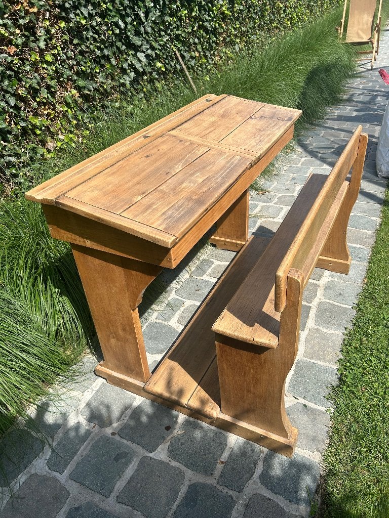 Vintage schoolbank, Ophalen, Gebruikt, 115 cm, Hout