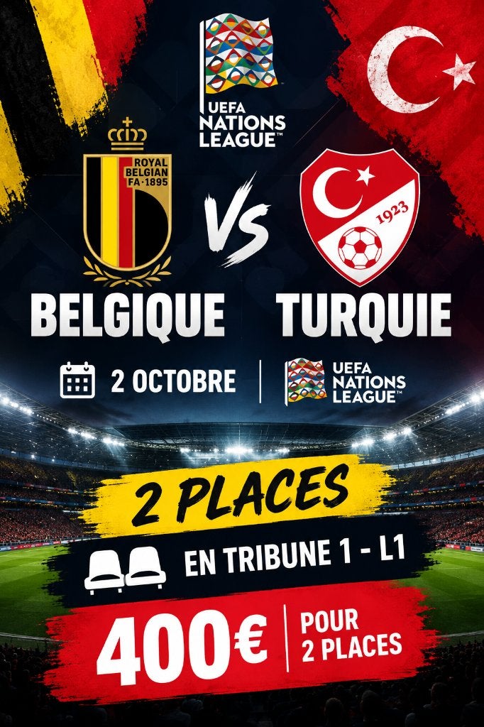 Places Belgique - Turquie, Tickets & Billets, Autres types, Deux personnes, Octobre