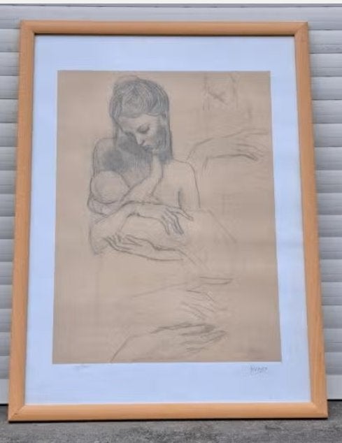 lithographie maternite signe pablo picasso, Antiek en Kunst, Ophalen of Verzenden, Lithografie