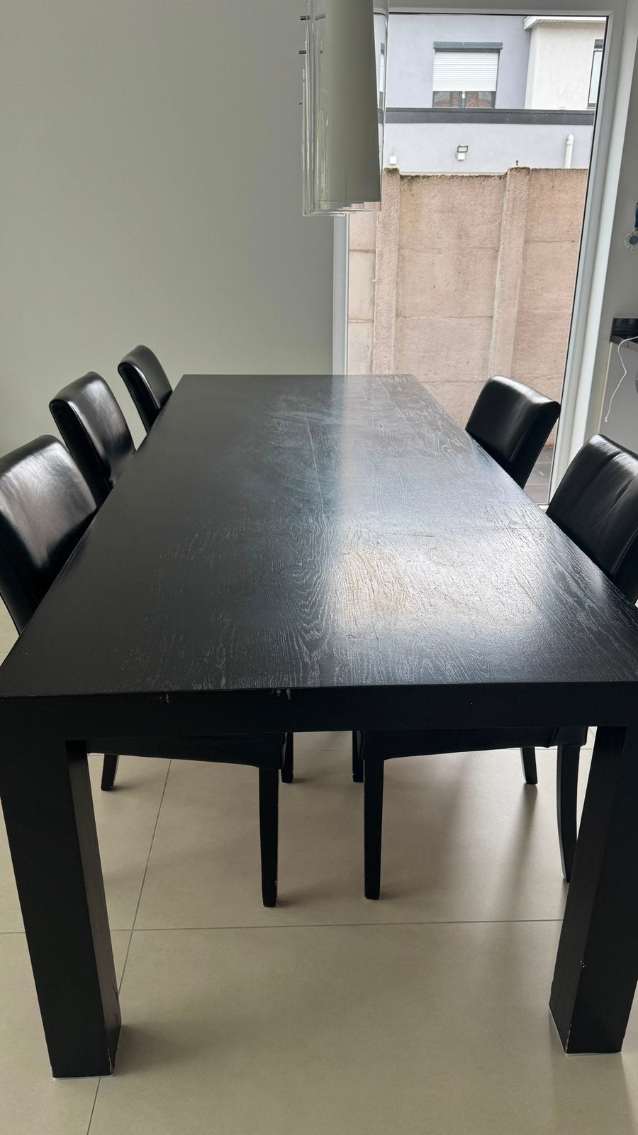 Moderne zwarte eettafel 260 x 100 cm + 6 stoelen, Huis en Inrichting, Tafels | Eettafels, Gebruikt, 100 tot 150 cm, 200 cm of meer