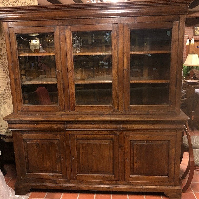 HANDGEMAAKTE TEAK BUFFETKAST Louis Philippe kast VITRINEKAST, Campagnard, Comme neuf, Enlèvement, Bois