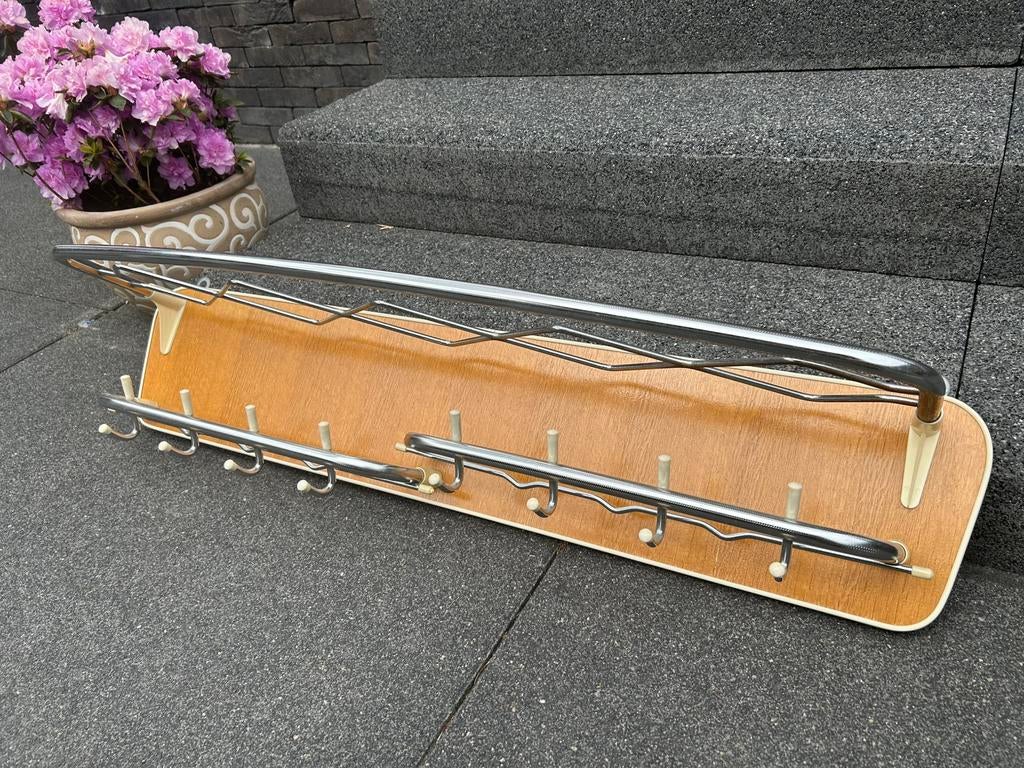 Vintage ‘60 kapstok met haakjes en hoedenplank, Huis en Inrichting, Woonaccessoires | Kapstokken, Ophalen, Zo goed als nieuw, Metaal