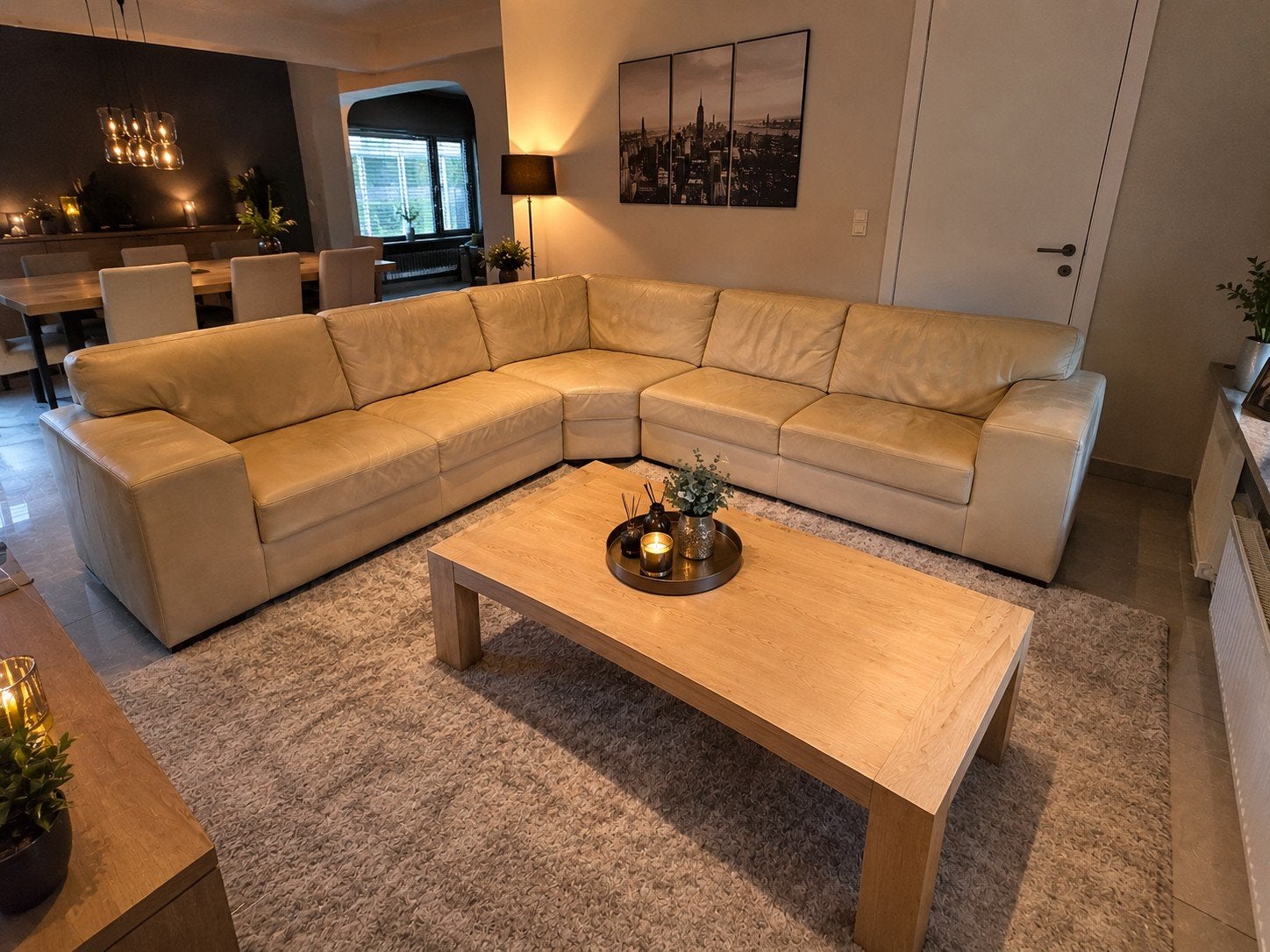 Luxe leren hoekbank - uitstekende staat | Levering mogelijk, Huis en Inrichting, Ophalen