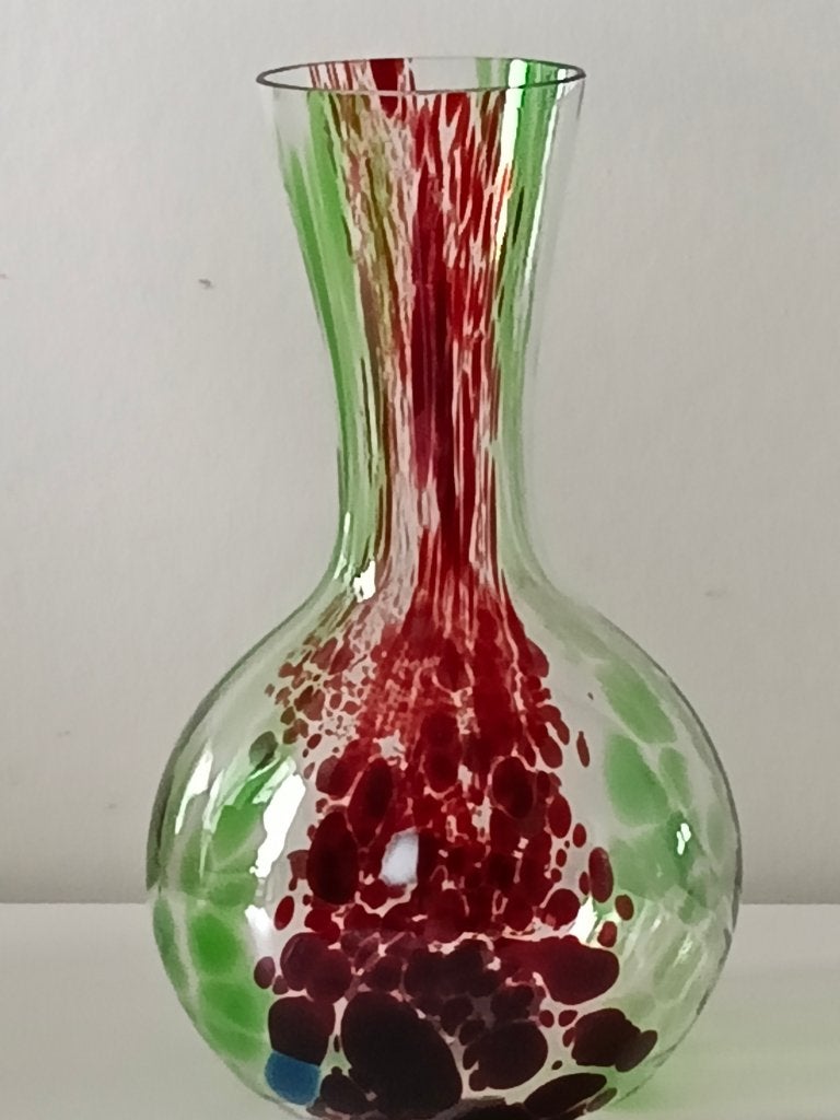 Vaas  helder glas  bordeaux en groen, Ophalen, Groen, Glas