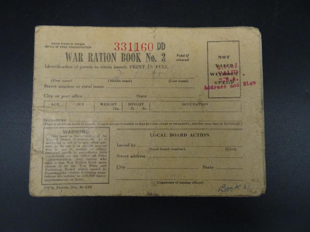 Livre des rations de guerre américain n 3 (619/2), Collections, Enlèvement ou Envoi, Autres, Autres types