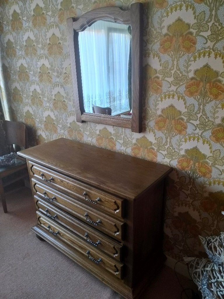 Volle eiken slaapkamer, Ophalen, Zo goed als nieuw, Tweepersoons, Klassiek