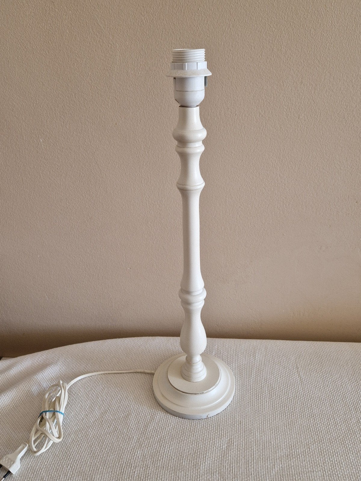 pied de lampe en bois blanc, Ophalen, Met schakelaar, 54 cm, Wit