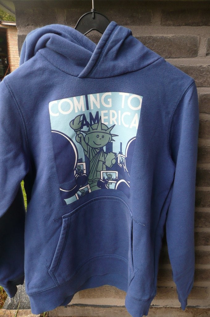 Blauwe sweater met kap (K163), Kinderen en Baby's, Trui of Vest, Ophalen of Verzenden, Jongen, I am for jbc