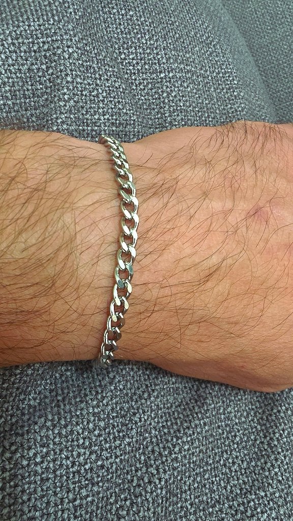 Bracelet Homme en Acier Inoxydable Maille Gourmette, Ophalen of Verzenden, Nieuw, Zilver, Staal