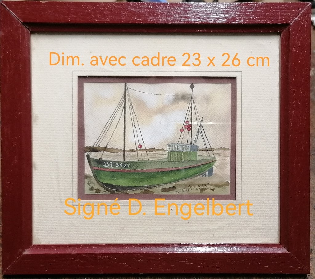 Cadre peinture marine Engelbert, Sous verre, Aquarelle, Classique, Maritime / eau