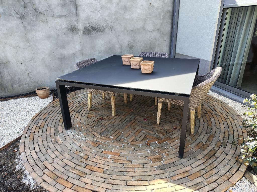 Design terrastafel, Tuin en Terras, Tuintafels, Ophalen, Zo goed als nieuw, Vierkant, Aluminium