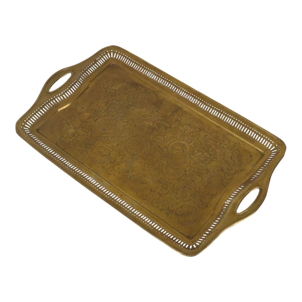 Vintage Oosters Messing Dienblad Florale Decoratie 50cm, Enlèvement ou Envoi, Utilisé, Nvt, Métal