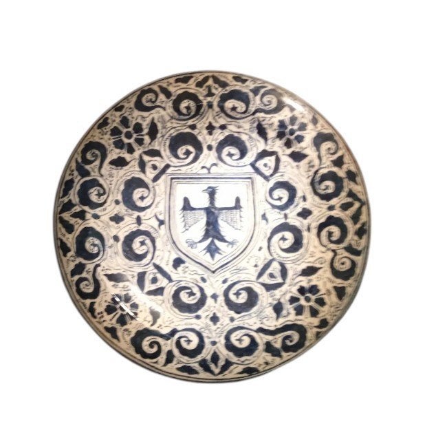 Grande Assiette Faïence Style Hispano-Mauresque XIXe aigle, Antiquités & Art, Enlèvement ou Envoi