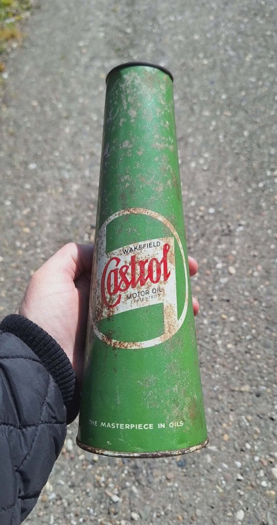 Vintage Wakefield conisch Castrol Motorolieblik., Verzamelen, Ophalen of Verzenden, Gebruikt, Verpakking