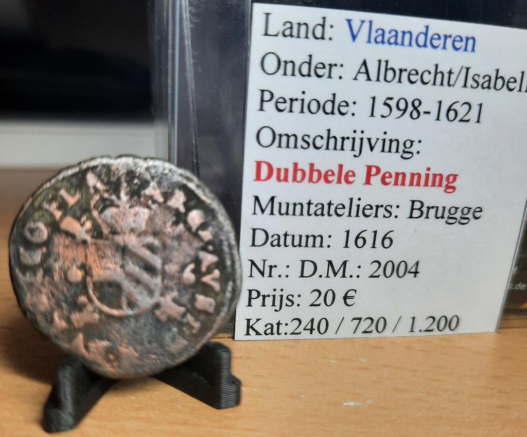 Dubbele Penning - 1616 - Albrecht & Isabella - Brugge - @20€, Postzegels en Munten, Ophalen of Verzenden, Overig, Losse munt