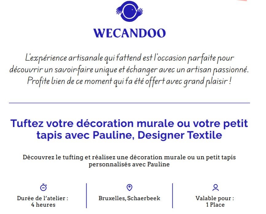 Bon cadeau Wecandoo (tufting), Enlèvement, Neuf
