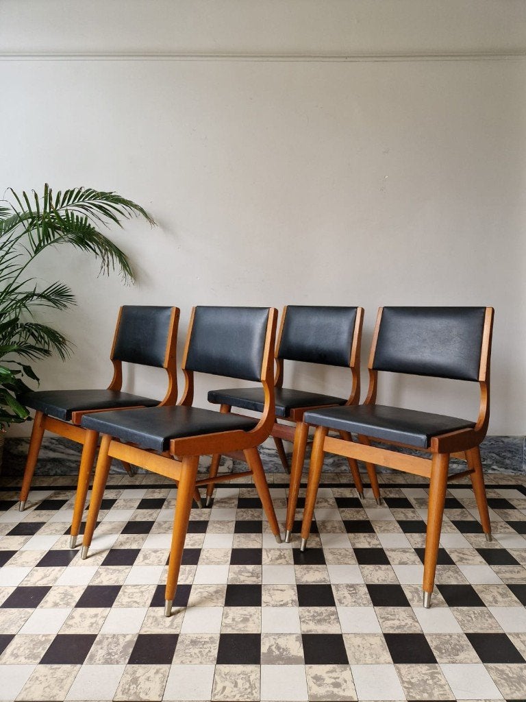 Set van 4 midcentury stoelen | eetkamerstoelen | retro, Maison & Meubles, Chaises, Vintage midcentury, Enlèvement, Utilisé, Noir